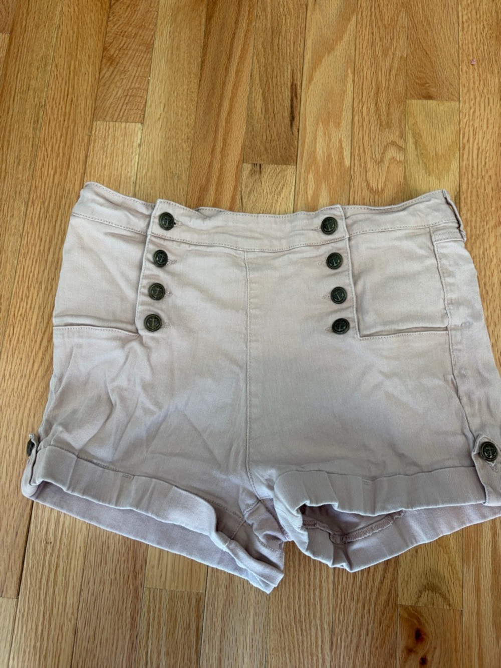 Cello High-Waist Button-Front Shorts in Light Beige